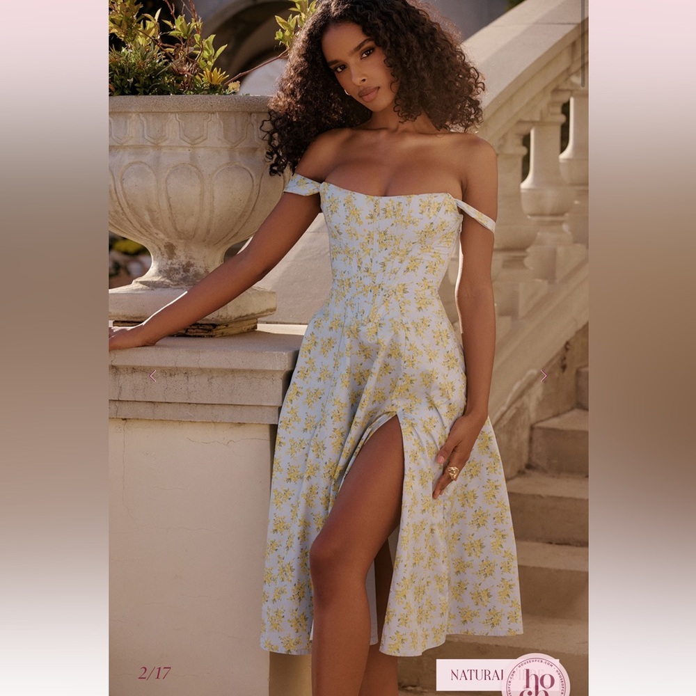 House of CB SAIRA Soft Blue Vintage Floral Print Cotton Midi Sundress XS